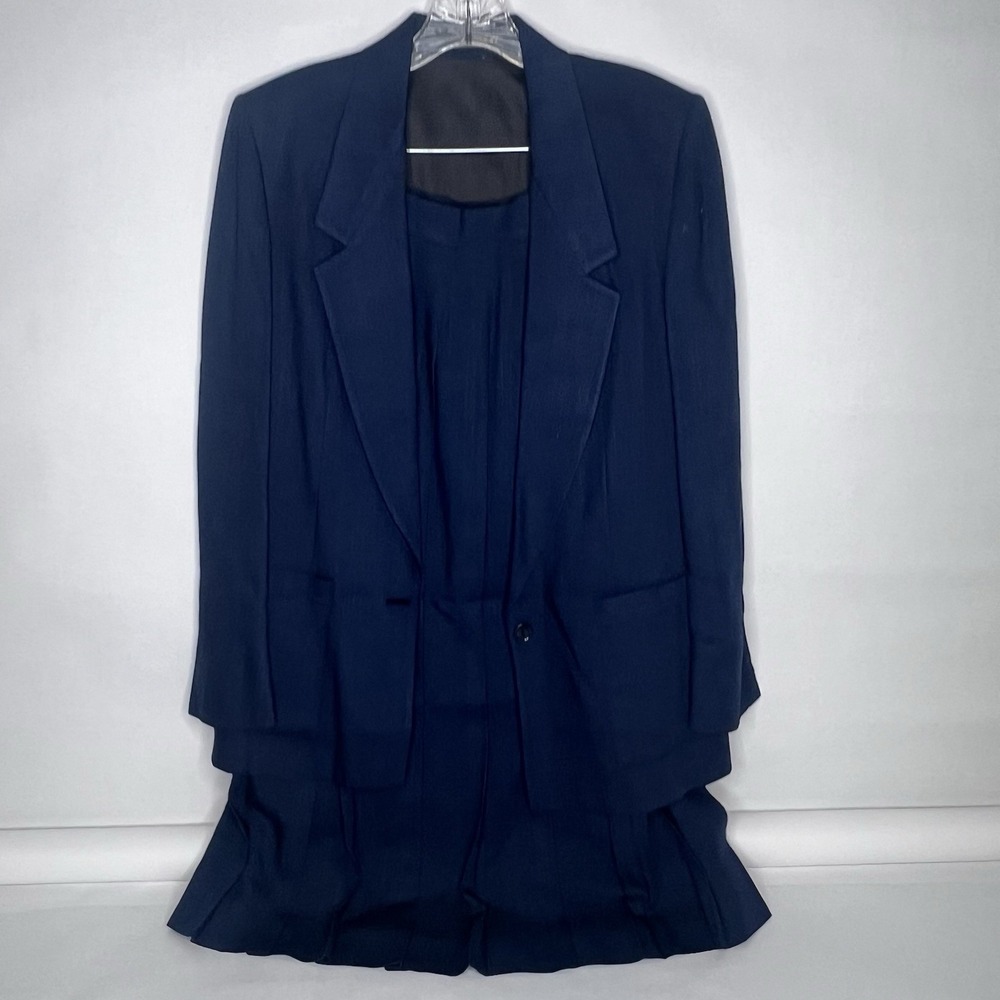 Vintage diBenedetto Women's Navy Blue Skirt Suit‎ Midi Pleated Made In USA